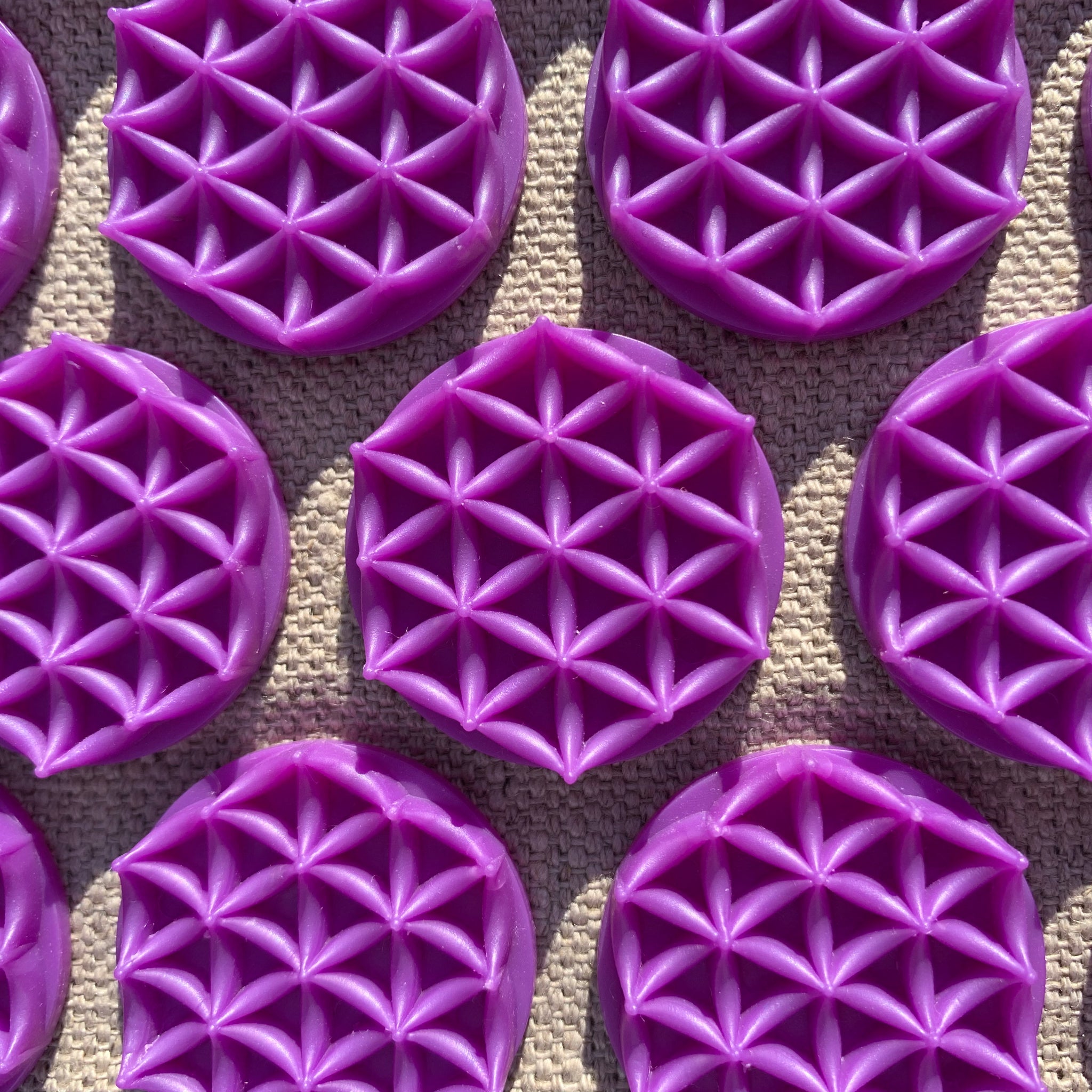 Close up shot of purple acupressure spikes